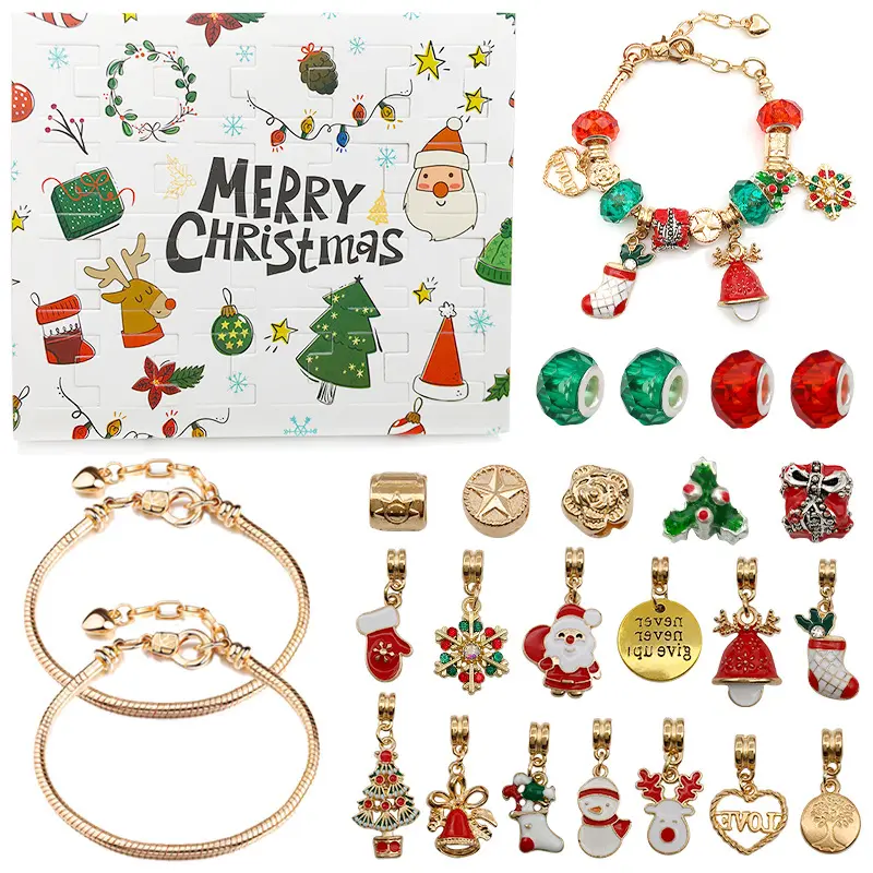 Regalo di natale fai da te personalizzato bambini 24 calendario del conto alla rovescia sorpresa dell'avvento scatola cieca Set bracciali calendario misterioso ornamento creativo