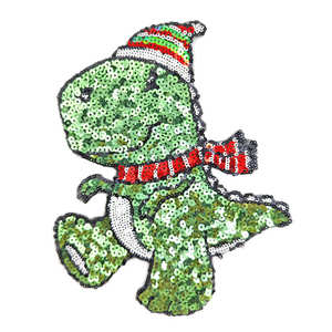 Green Sequin Dinosaur Patch Iron On <strong>T</strong> <strong>Rex</strong> Design for Winter Apparel Projects - Product Image 2