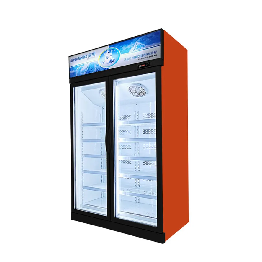 Congelador de exhibición de refrigerador de dos puertas Cogelador de congelación profunda comercial de vidrio vertical de 220V con estantes ajustables