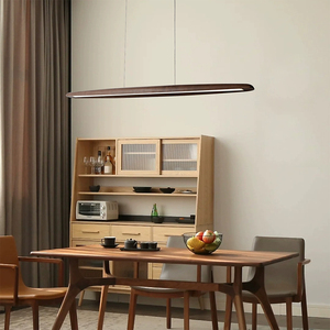 Retro LED ahşap ofis süspansiyon lambası cilalı yüzey mutfak ada için lineer tavan ışık uzaktan kumandalı - Product Image 3