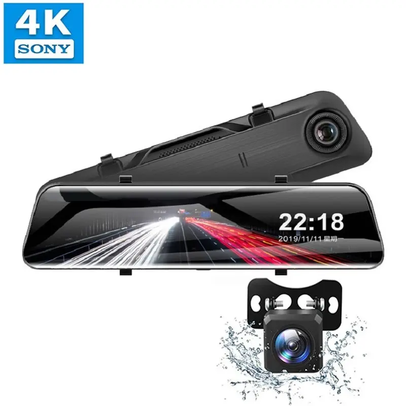 كاميرا سيارة Dvr 4K + 2k 12 بوصة كاميرا سيارة أمامية وخلفية 4K مع WIFI GPS عدسة مزدوجة إلكترونيات السيارات