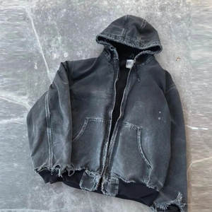 Высококачественная кислотная стираемая винтажная потертая толстовка с капюшоном 500gsm толстовка с капюшоном на молнии джинсовая куртка с пышными рукавами толстовка с капюшоном - Product Image 2