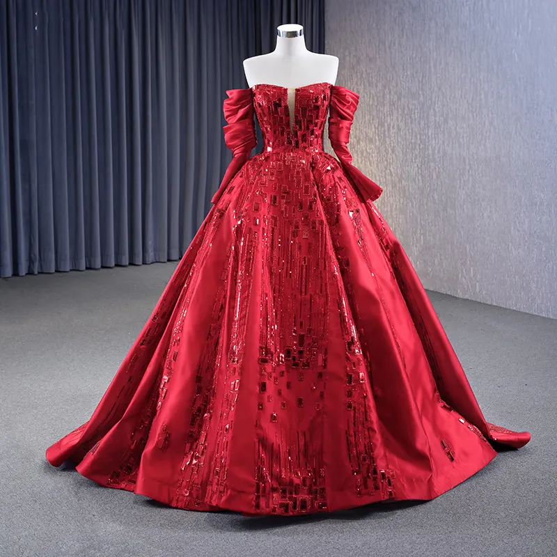 Jancember RSM231061 Großhandel Rot Übergröße Ballkleid formell schulterfrei modisch elegantes schickes Abendkleid