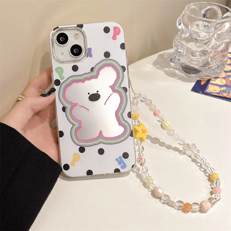 Funda de teléfono de cachorro de lunares galvanizados de dibujos animados para iPhone15promax 14pro cuerda portátil 13 12 funda dura Apple15