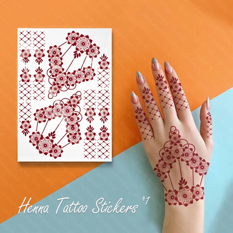 Adesivi temporanei impermeabili del tatuaggio dell'henné di Mehndi marrone rosso di alta qualità per la mano