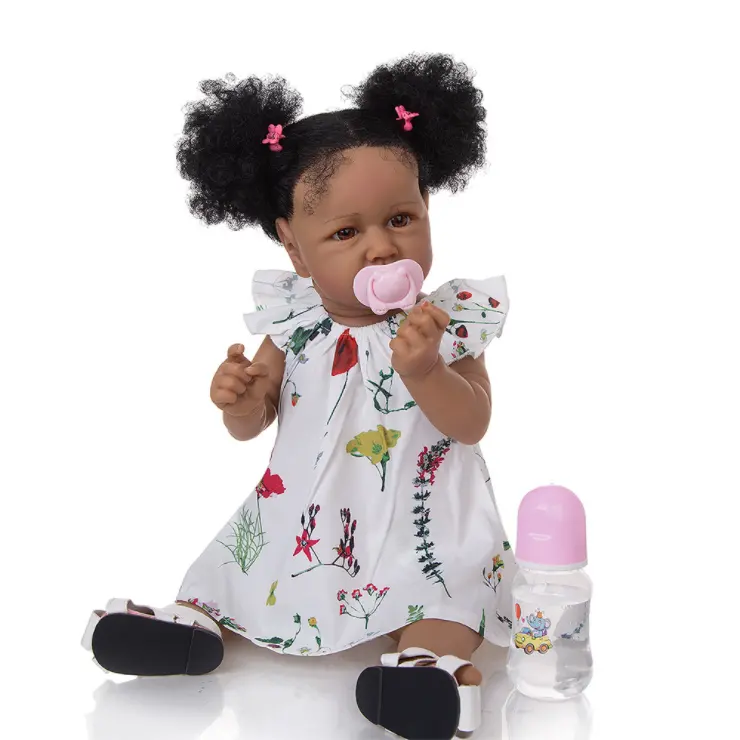 Atacado Boneca Africana Silicone Lifelike Real Reborn Baby Dolls para a Menina brinquedos 23 polegada 55cm de vinil completo silicone reborn bebê