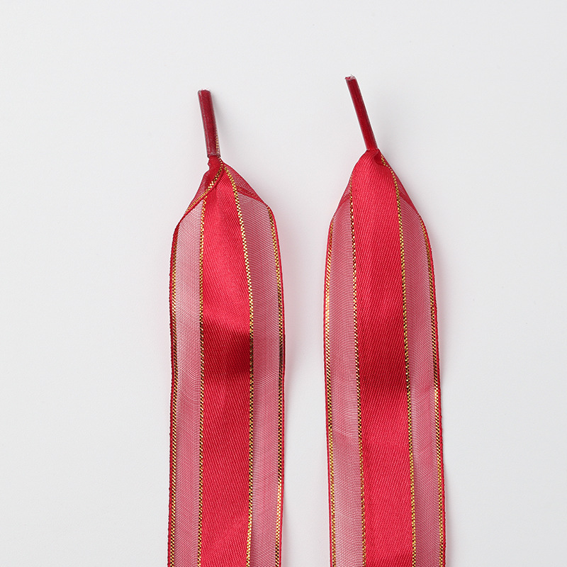 Burgundy bronzed striped shoelaces