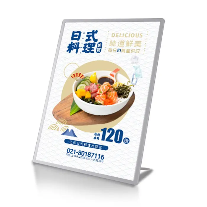 Coffee shop fast food hotel glass slim A1 A2 A3 A4 display advertising light box for menu price list