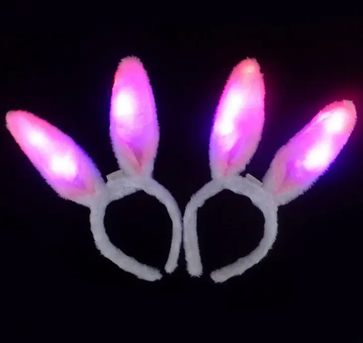 Dixin-Diadema de conejo para fiesta de Pascua, cinta para el pelo con Orejas de conejo largas de color rosa y blanco, luminosa, LED, Venta al por mayor