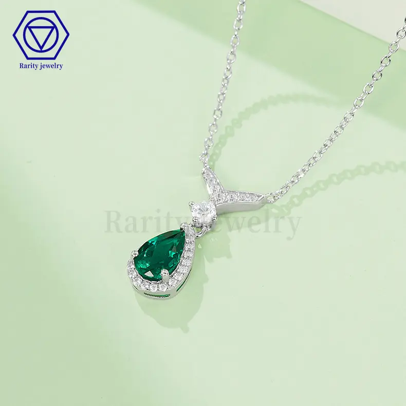 Rare vendita calda smeraldo ciondolo S925 pera donne collana prezzo di fabbrica gioielli in pietra smeraldo