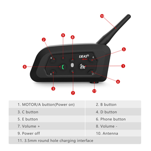 EJEAS-Auriculares con Bluetooth V6 PRO para casco de motocicleta, intercomunicador, auriculares impermeables con interfono BT de 1200M, altavoz para casco para 6 conductores - Product Image 6