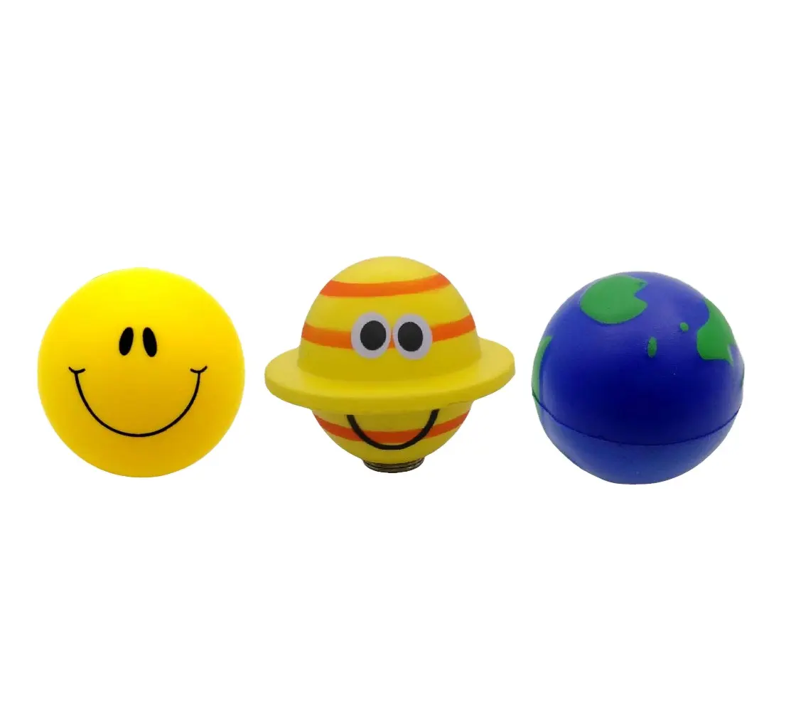 Logo personnalisé mousse PU Smiley sourire visage balle anti-stress Saturne balle anti-stress Squeeze Globe Terre balle anti-stress