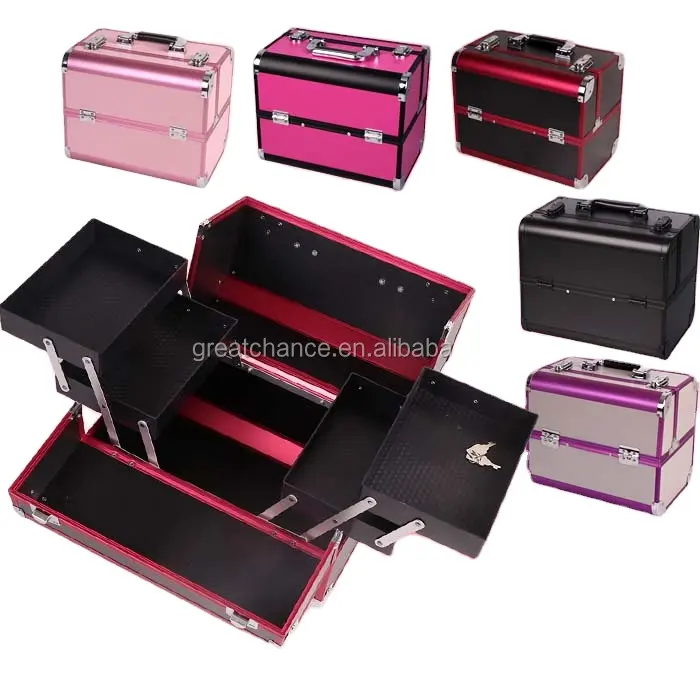 CAJA DE MAQUILLAJE COSMÉTICO DE BELLEZA DE ALUMINIO PROFESIONAL, CAJA DE COSMÉTICO DE ALUMINIO