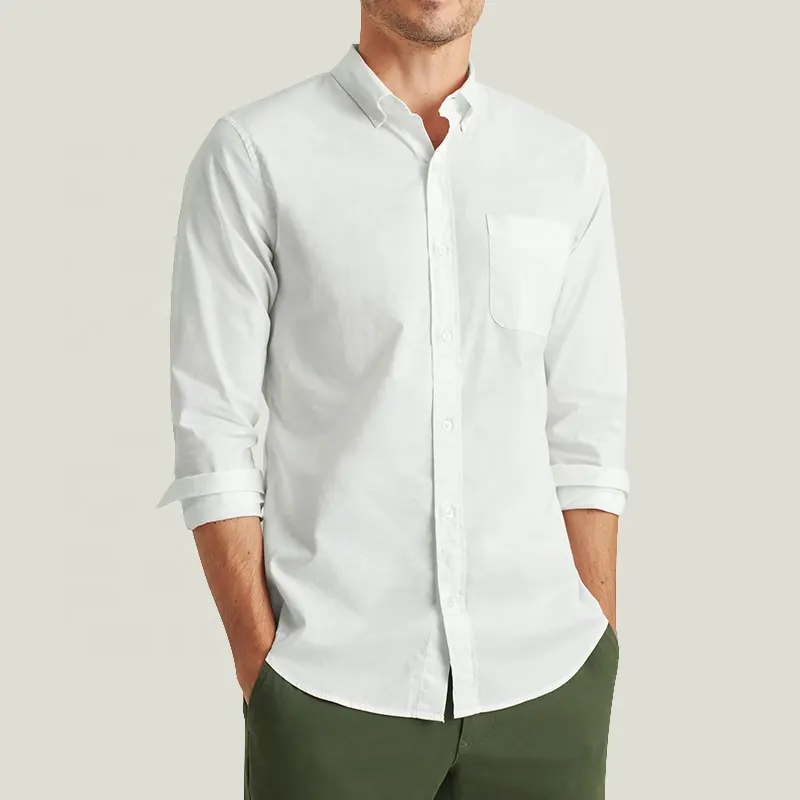 Camisas personalizadas de oficina para hombre, camisas formales de manga larga ajustadas de Color liso y blanco