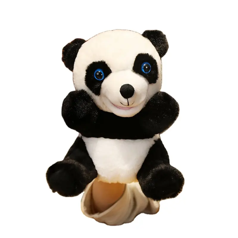 Özelleştirilmiş yeni peluş tasarım el bebek panda rahat bebek peluş dolması kukla oyuncak