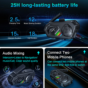 Sistema de comunicación de casco de largo alcance para 8 personas, intercomunicador inalámbrico para motocicleta, Chipset dual para compartir audio inteligente, 2 unidades - Product Image 5