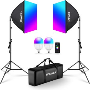 ชุดไฟซอฟท์บ็อกซ์ Neewer RGB พร้อมการควบคุมแอปและโหมดเอฟเฟค9โหมด2แพ็ค26W fcc/ul CRI93หลอดไฟ LED + TLCI98 + E26 - Product Image 1