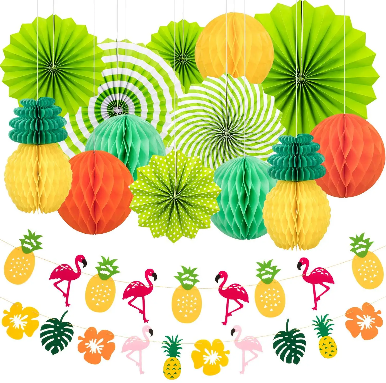 Лимон Гавайский подвесной бумажный веер ананас Фламинго цветок Гирлянда баннер Луау пляж день рождения фото фон товары для вечеринки