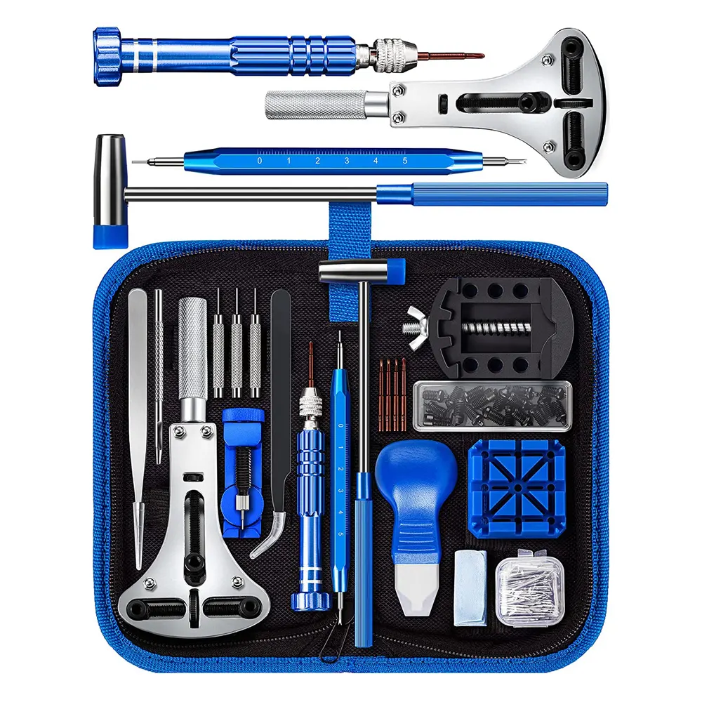 Kit de herramientas de reparación de reloj profesional, con baterías de repuesto y Manual de instrucciones