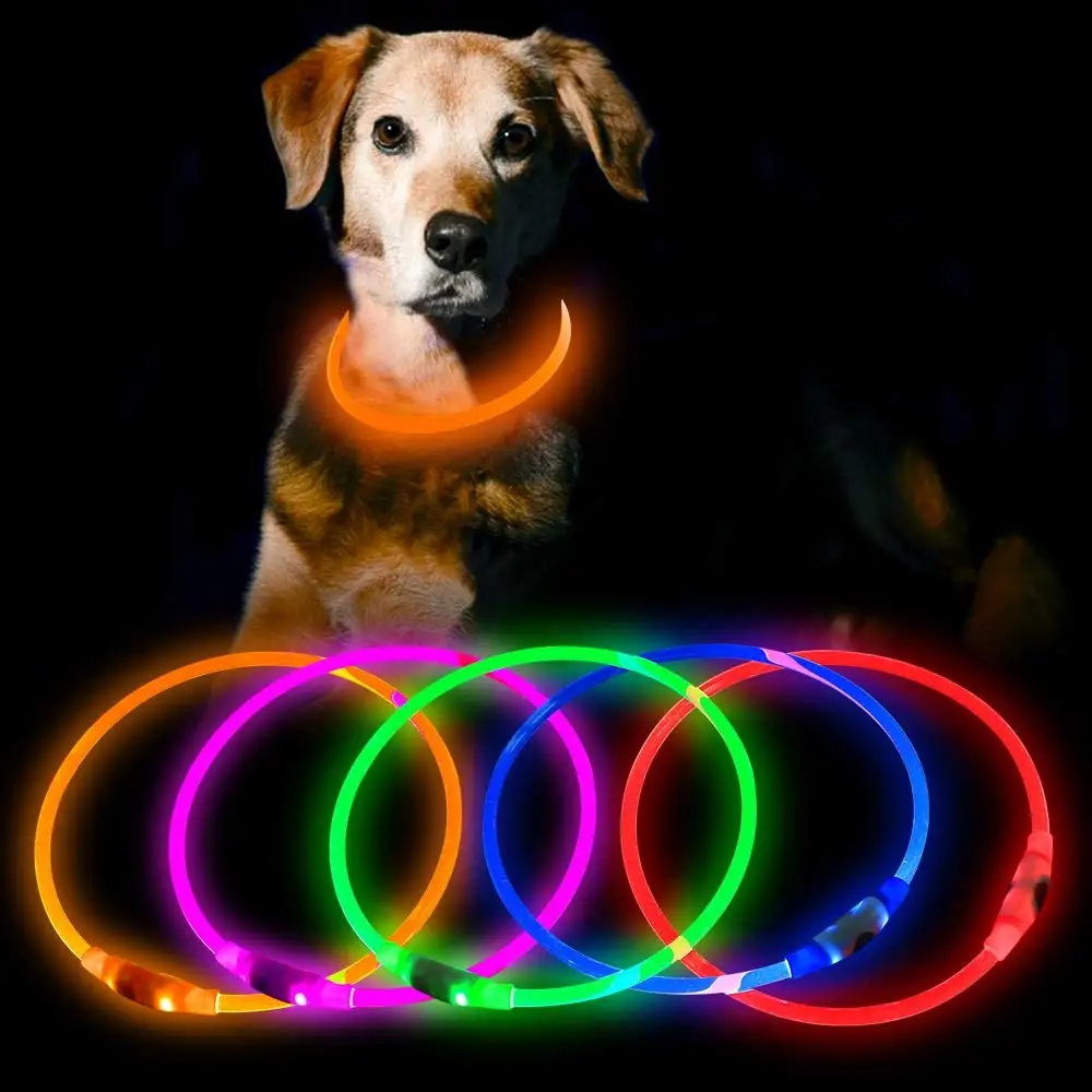 नई 3 शैलियों यूएसबी चार्ज एडजस्टेबल पालतू कुत्ता कॉलर एलईडी रिचार्जेबल रात चमकती चमकदार प्लास्टिक पीवीसी ठोस गर्दन बिल्ली कॉलर