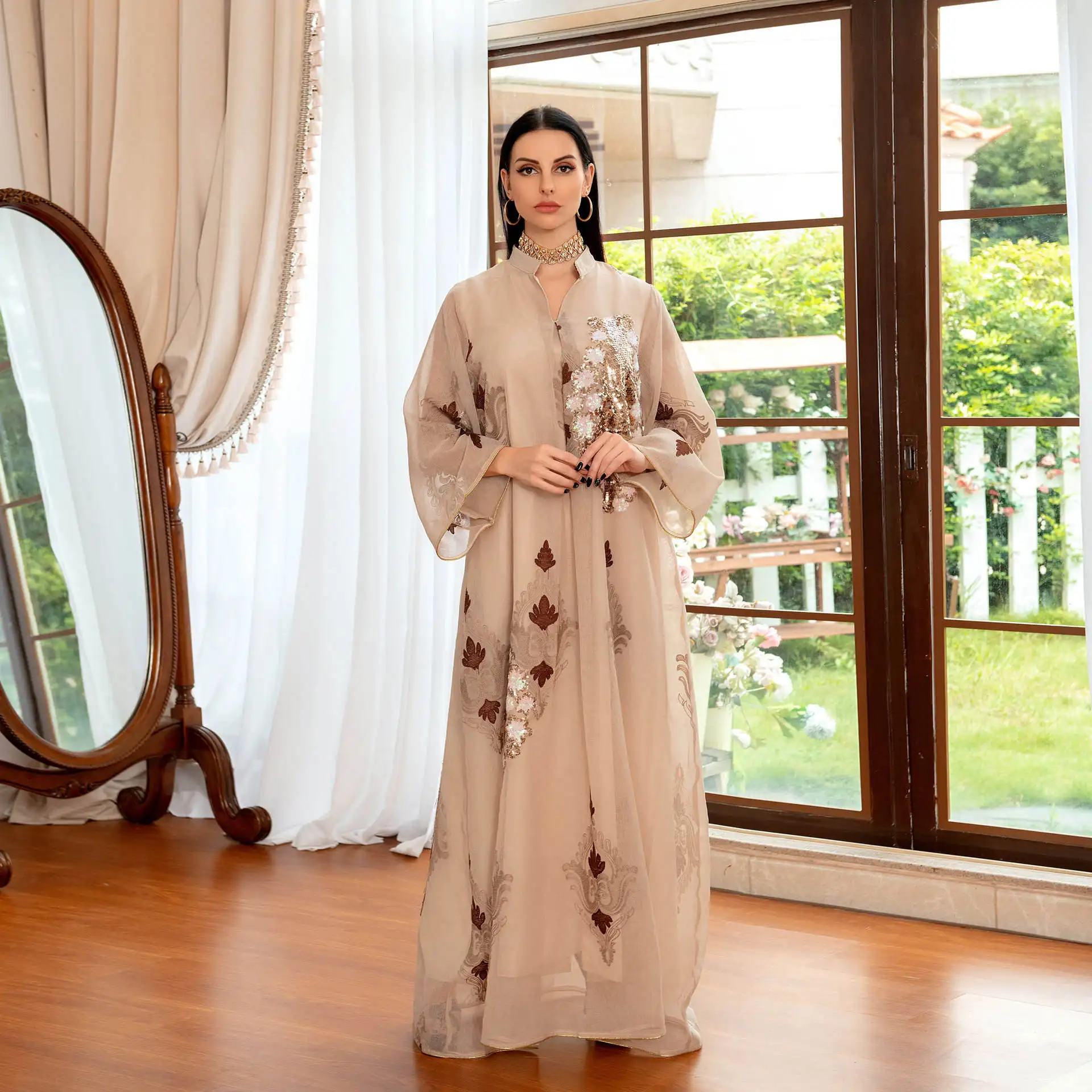 Robe de soirée musulmane pour femmes du moyen-orient, robe à paillettes brodées, 2022