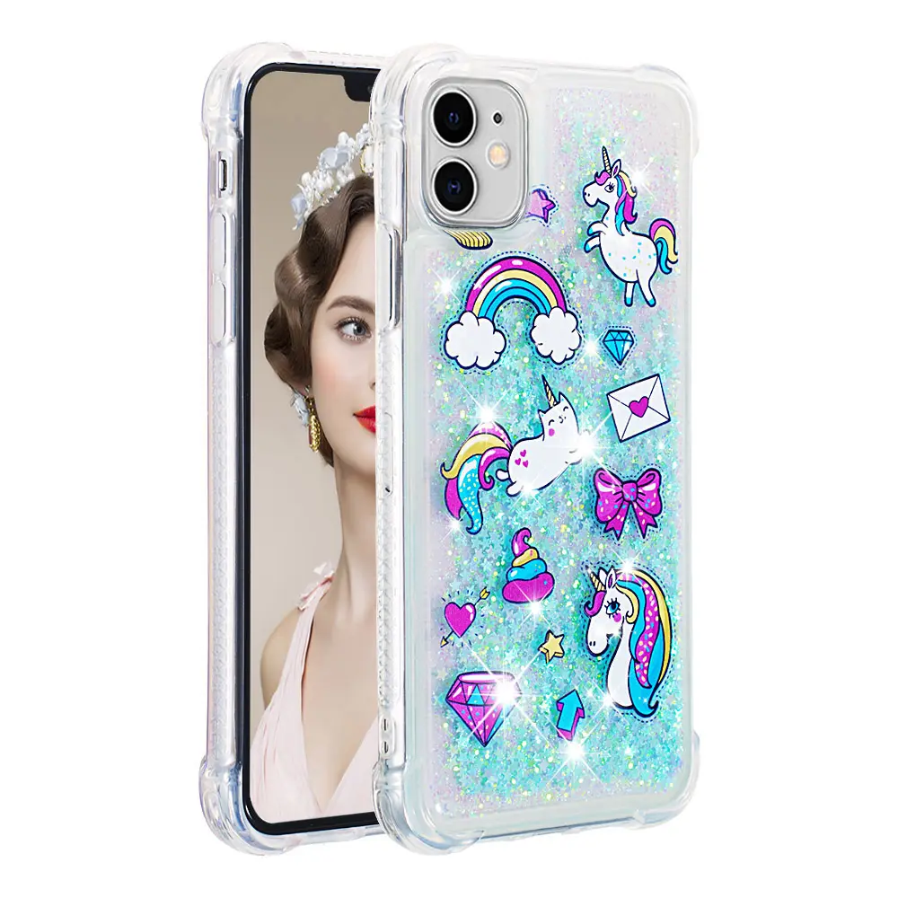 Iphone 11 yumuşak TPU kılıf koruyucu cilt bling Glitter sıvı Quicksand durumda