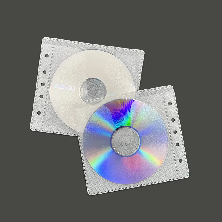 Aanpassen Van Doorzichtige Plastic Witte Niet-Geweven Stof Binnenhoes Met 5 Gaten Cd-Dvd-Mouwen