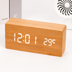 Retro Alarm Clocks Voice Control Backlight Wooden <strong>Digital</strong> Clock Reloj <strong>Temperature</strong> Detection square Alarm Clock - Product Image 6