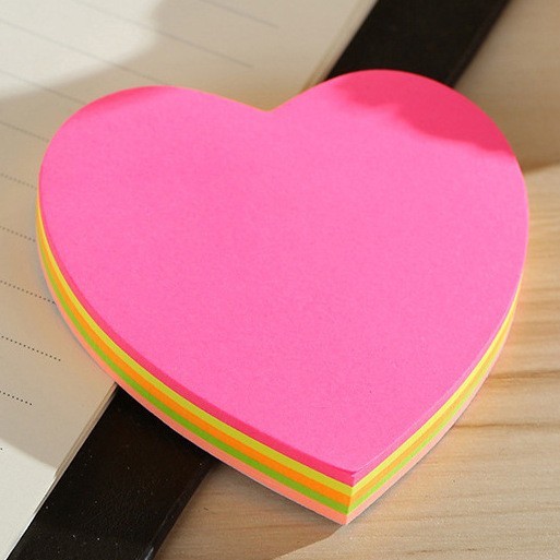 Notas adhesivas fluorescentes de amor en cinco colores, 100 hojas.