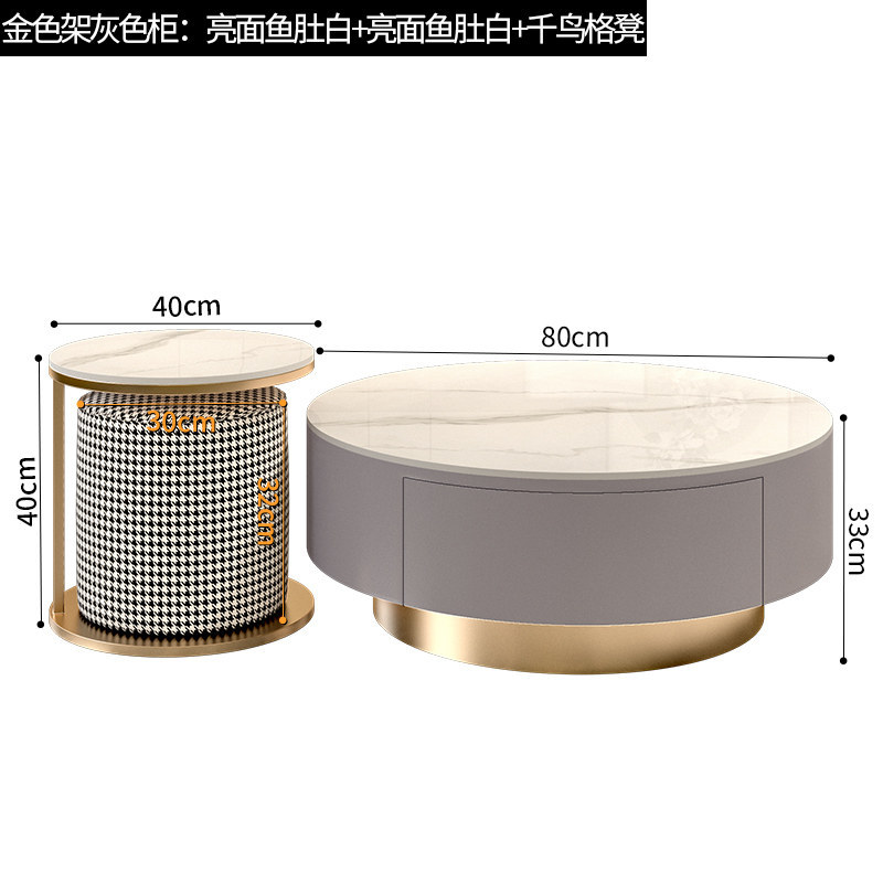 กรอบสีทอง, พื้นสีขาวนวล, โต๊ะกาแฟขนาดใหญ่ 80x33 ซม., รุ่น SMA