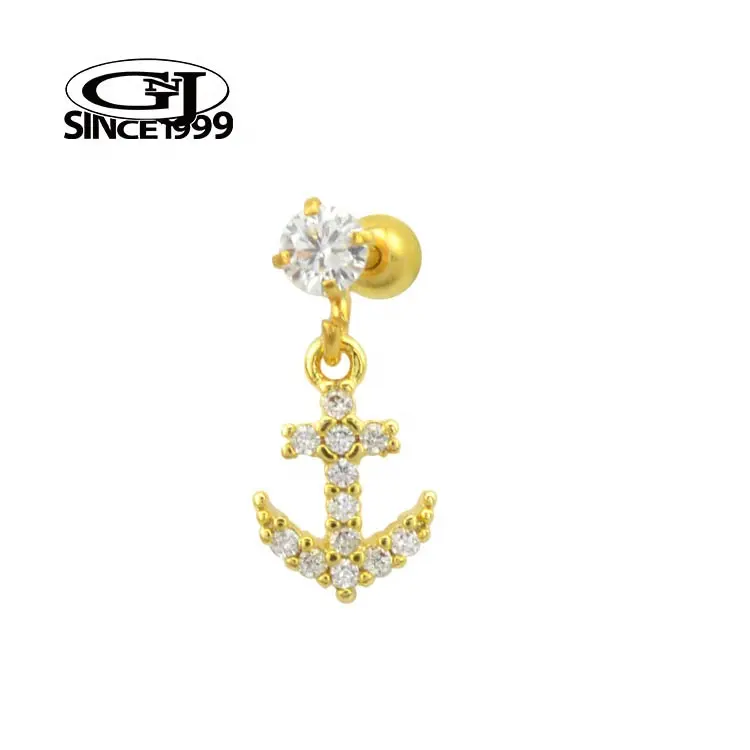 Ancoraggio accattivante per Piercing alla cartilagine d'oro con pietra CZ 316L acciaio chirurgico GNJ MANUFACTURING orecchino per gioielli per il corpo