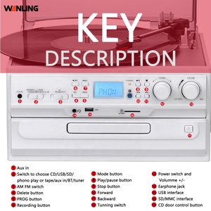 多黑胶播放器，带CD播放器/USB/SD记录/AUX输入/收音机/卡带 - Product Image 5