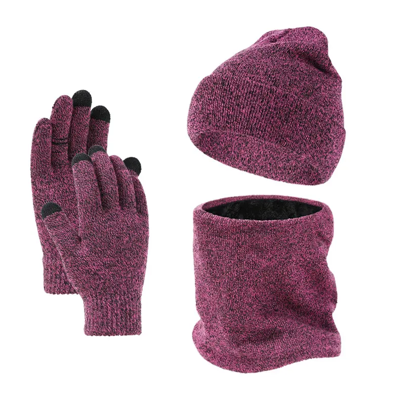 3 in 1 takım kış sıcak kalın örme yün şapka, eşarp ve eldiven