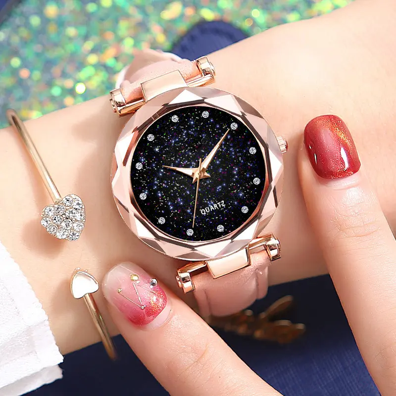 Bienvenido, cupón oem, resistente al agua, reloj de pulsera mecánico de cuarzo para mujer y niña, reloj de pulsera inteligente de cuero para mujer