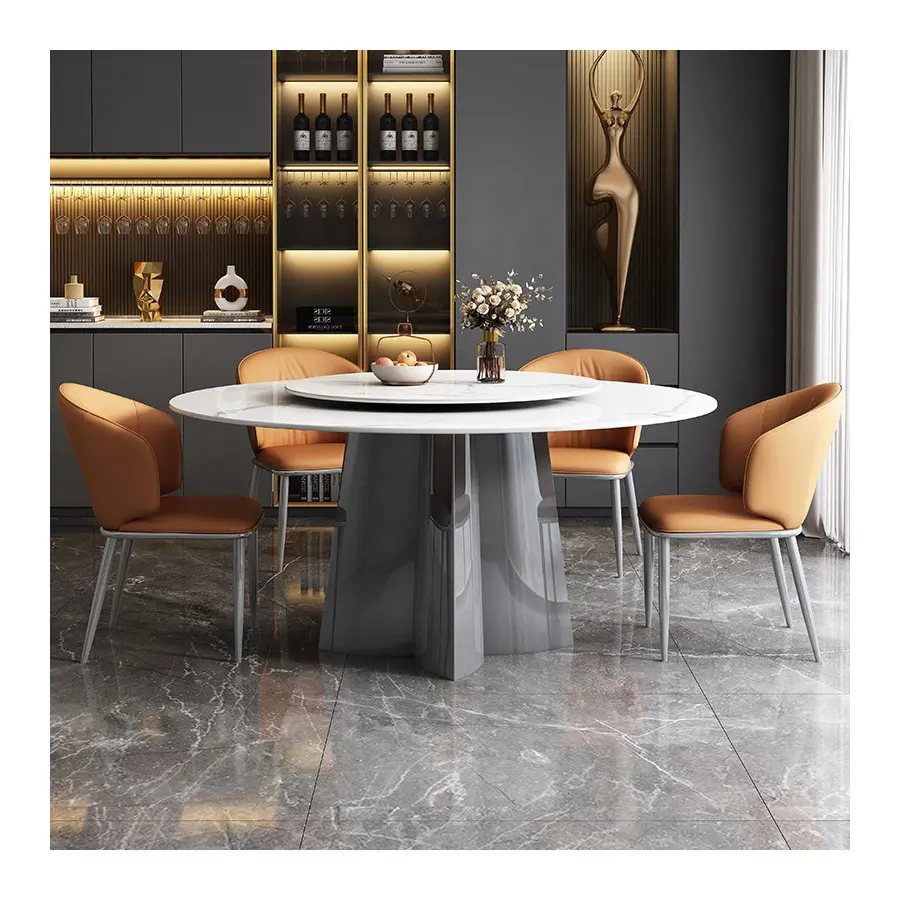 Nuovo design piano tavolo in marmo moderno base in acciaio inox cucina tavolo da pranzo rotondo in marmo nordico tavolo da pranzo