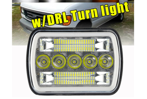 5x7 <strong>Led</strong> Headlights 7x6 100W 12V Square Headlamp with White DRL Amber Turn signal Sealed Beam Replacement Hi/Lo Beam - Product Image 6