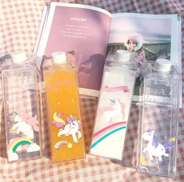 Rechteckiger Milchkarton Wassersflasche Milchbox transparent große Kapazität Rechteck Trinken Kunststoff Karikatur kundenspezifisch PS Unisex