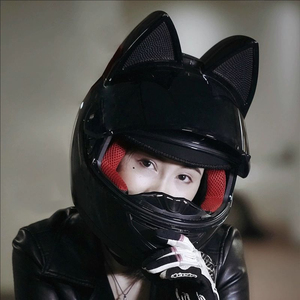 Kaliteli ABS hafif sevimli kedi kulak kask tam yüz motosiklet kitty kask kızlar için