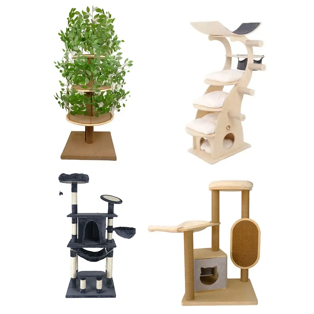 Cat Tree Large Cute Luxury Cheap Cat Tower with Hammock High Quality Wood Free Standing OEM for Cats