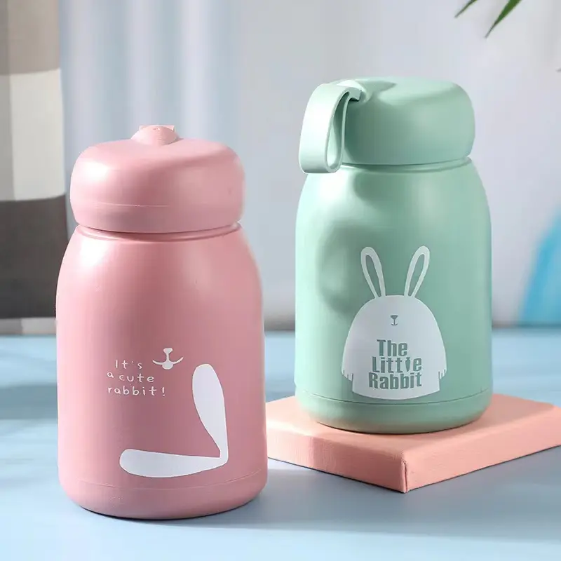 Taza de agua creativa de conejo para niños, vaso de silicona de vidrio con logotipo personalizado, taza de regalo, botella de aislamiento portátil