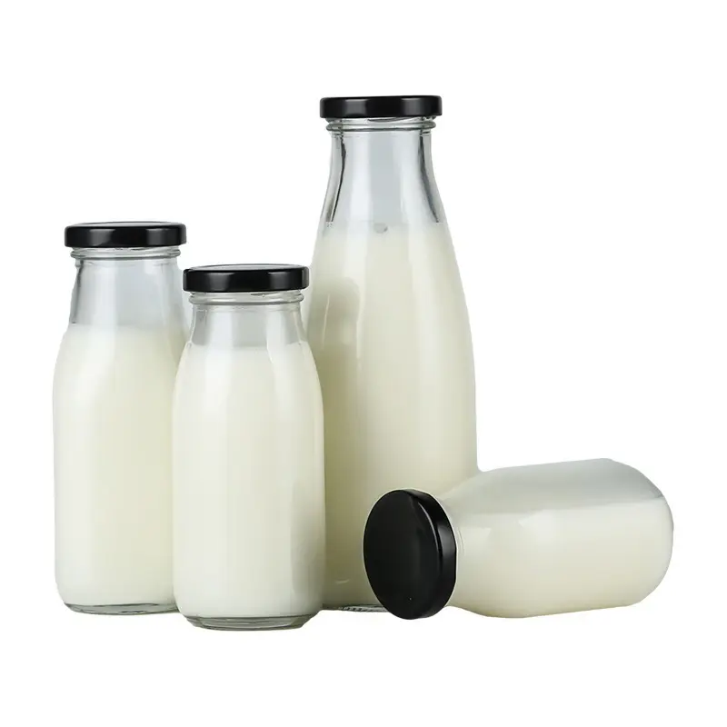 Muti-specificazione personalizzata Design bottiglia di latte per bevande bottiglie di vetro bottiglia di latte fresco di vetro con coperchio in metallo