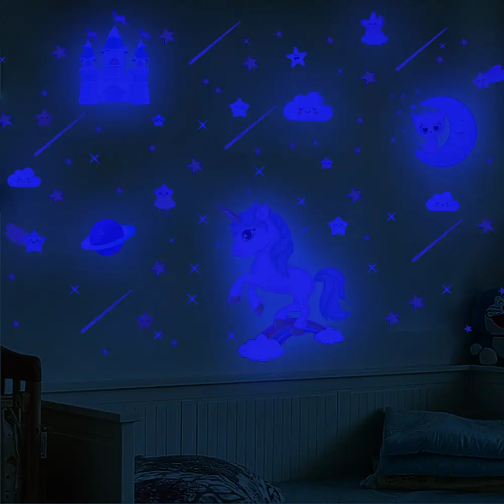 lvfan YGP019 Blue luminous Castle Moon Cloud stars fluorescent children's room cartoon wall stickers