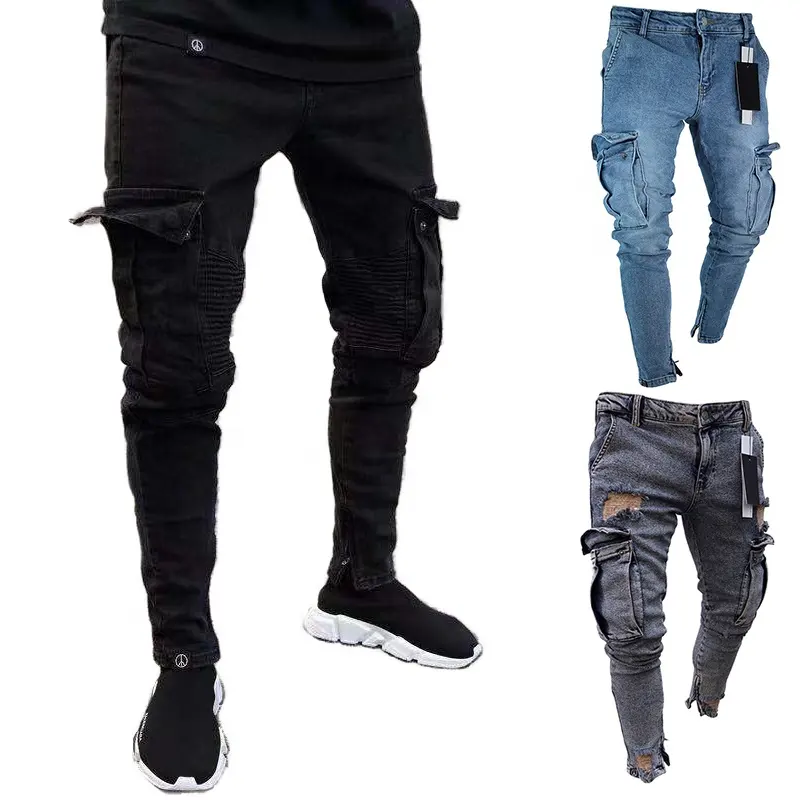 SKYKINGDOM custom big men jeans cargo tasche laterali design uomo jeans larghi abiti di moda per uomo jeans