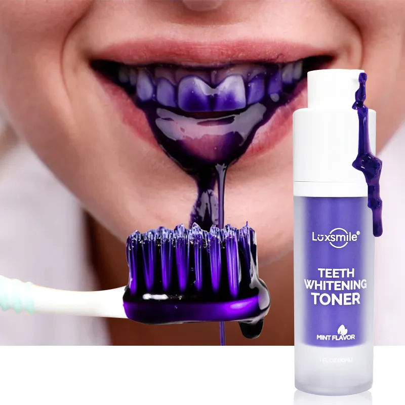 Les produits de blanchiment des dents de marque privée éliminent les taches de dents éclaircissant le dentifrice blanchissant violet V34 sérum correcteur de couleur