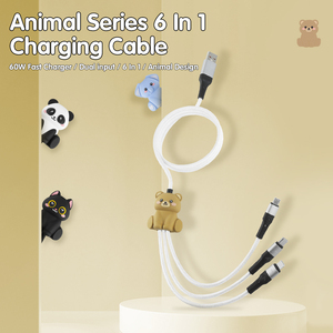 Avrupa popüler sevimli şanslı siyah kedi süper hızlı 60W şarj kablosu 6 in 1 tip C tipi C Mutli USB veri kablosu - Product Image 6