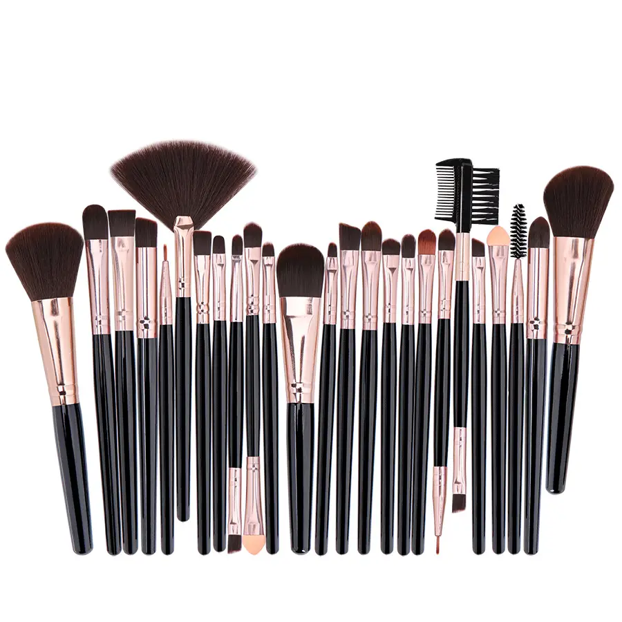 Borstel Sets Make-Up 25 Stuks Zwarte Make-Up Borstels Kits Hout Handvat Doos Verpakking Private Label Cosmetische Make-Up Borstel Set