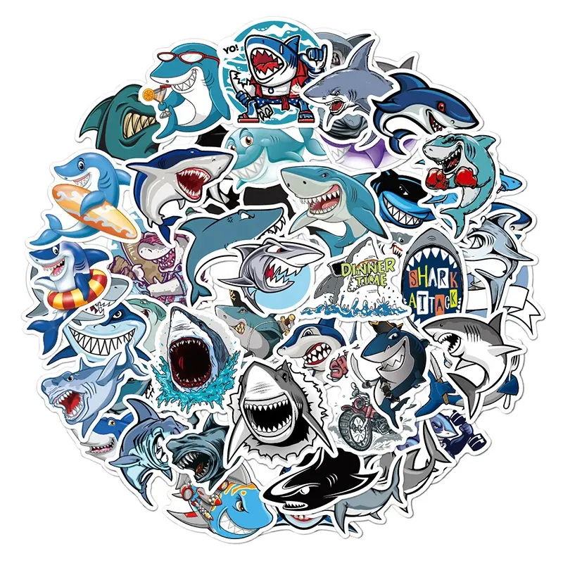 50Pcs Cute Cool Cartoon Shark Creative Graffiti Stickers For Teens Laptop Luggage Bottle DIY Notebook Label