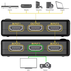 4K * 2K 5 en 1 salida HDMI Switcher inteligente IR RF 4K Full HD1080p 5 en 1 HDTV Video Switcher Converter con control remoto