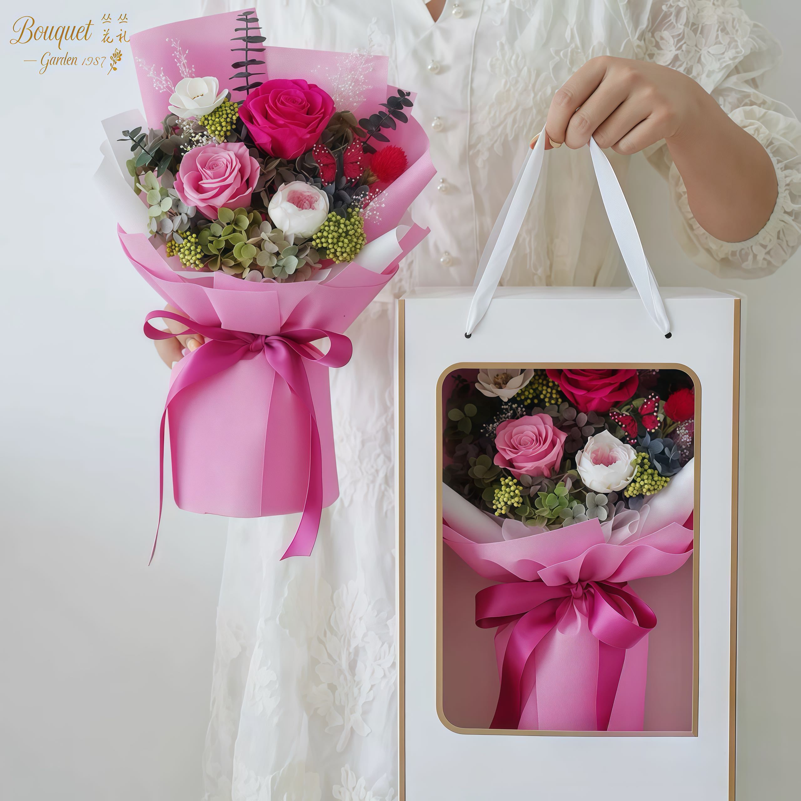 Boîte cadeau fenêtre pour 6 bouquets