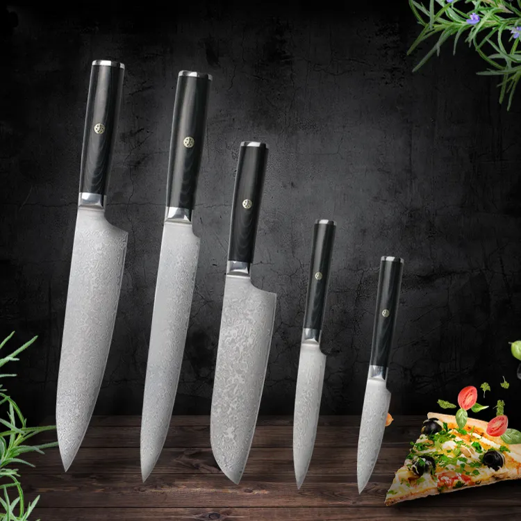 Set de Couteaux Japonais en Acier Damas Lame Noire Set de Couteaux Damas pour Chef